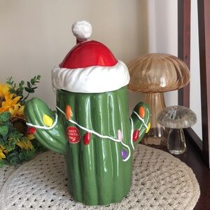 Peppermint & Pine Christmas Cactus Canister with Santa Hat Lid